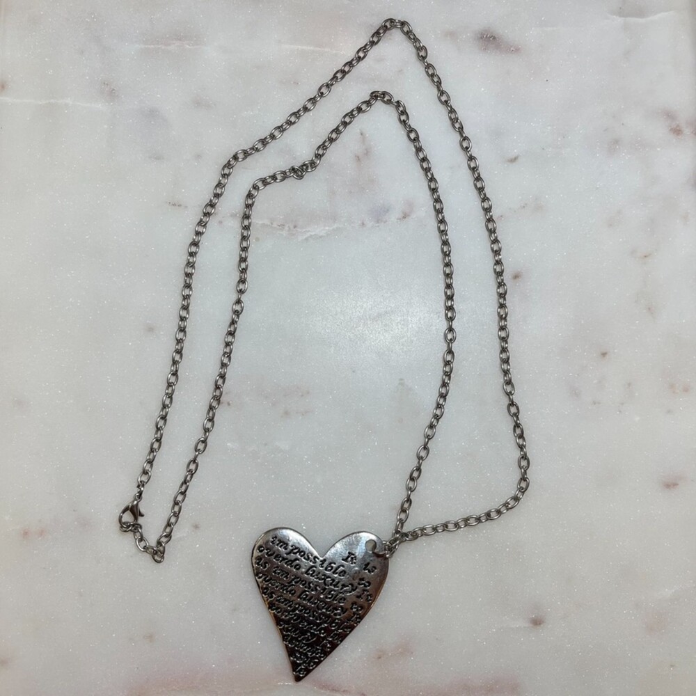 Y2K Long Silver Tone Heart Necklace